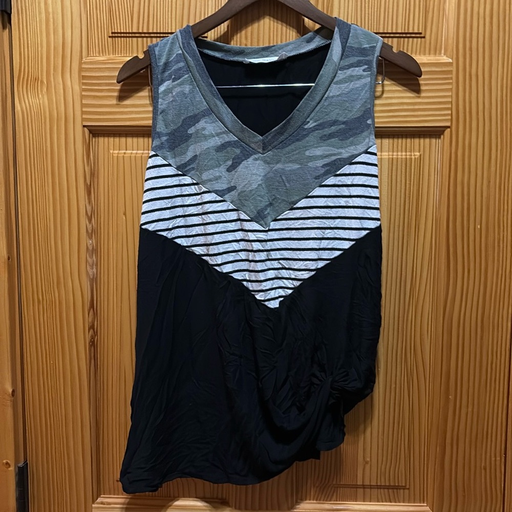 Shop wanna B, large, tank top, camo, striped, and Black.